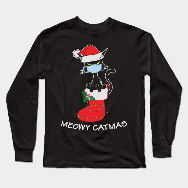 Meowy Catmas Funny Cat Lover Christmas Gift Long Sleeve T-Shirt by BadDesignCo